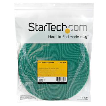 StarTech.com 50ft Hook and Loop Roll, Cut-to-Size Reusable Cable Ties, Bulk Industrial Wire Fastener Tape / Adjustable Fabric Wraps Green / Resuable Self Gripping Cable Management Straps - Adjustable Loop Ties (HKLP50GN) - kardborref&auml;ste