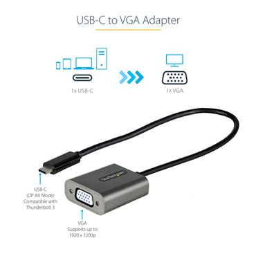 StarTech.com USB C till VGA-adapter - 1080p USB Type-C till VGA-adapterdongel - USB-C (DP alt-l&auml;ge) till VGA-sk&auml;rm/bildsk&auml;rm videokonverterare - Thunderbolt 3-kompatibel - 30 cm ansluten kabel - videokort - VGA / USB - 30 cm