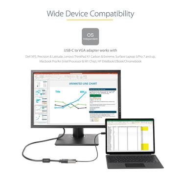 StarTech.com USB C till VGA-adapter - 1080p USB Type-C till VGA-adapterdongel - USB-C (DP alt-l&auml;ge) till VGA-sk&auml;rm/bildsk&auml;rm videokonverterare - Thunderbolt 3-kompatibel - 30 cm ansluten kabel - videokort - VGA / USB - 30 cm