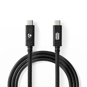 USB-Kabel / USB 3.2 Gen 2 / USB-C Male / USB-C Male / 10 Gbps / Vernikkeld / 1.00 m / Rond / PVC / Zwart / Doos