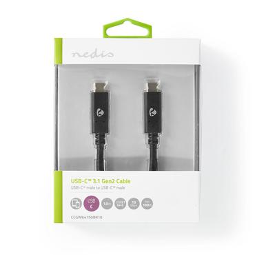 USB-Kabel / USB 3.2 Gen 2 / USB-C Male / USB-C Male / 10 Gbps / Vernikkeld / 1.00 m / Rond / PVC / Zwart / Doos