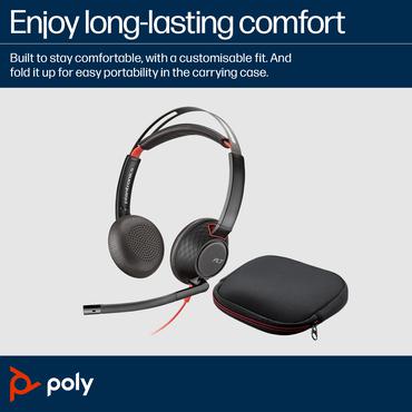 HP Poly Blackwire 5220 Stereo USB-C Headset +3.5mm Plug +USB-C/A Adapter