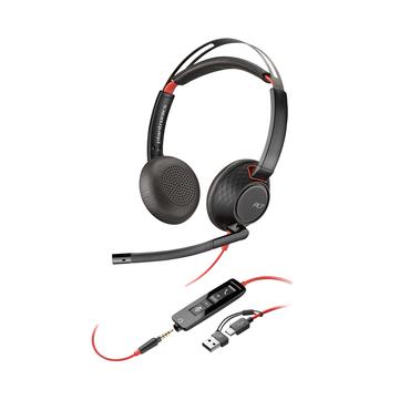 HP Poly Blackwire 5220 Stereo USB-C Headset +3.5mm Plug +USB-C/A Adapter