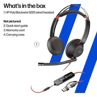 HP Poly Blackwire 5220 Stereo USB-C Headset +3.5mm Plug +USB-C/A Adapter