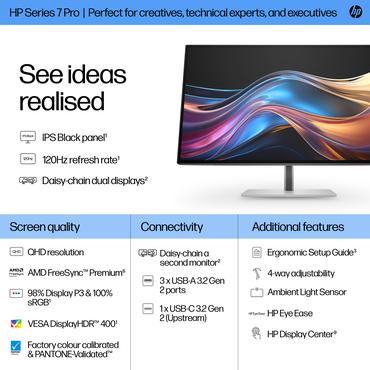 HP 727pq skærm - Kantbelyst LED - 27" - AMD FreeSync Premium - IPS Black - 5ms - QHD 2560x1440 ved 120Hz