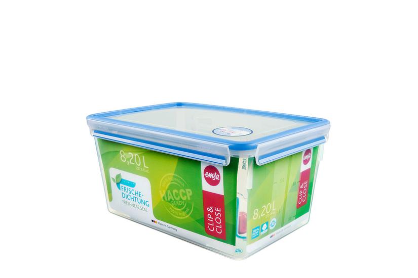 CLIP & CLOSE Frischhaltedose 8,0 Liter (transparent/blau, rechteckig, Maxiformat)