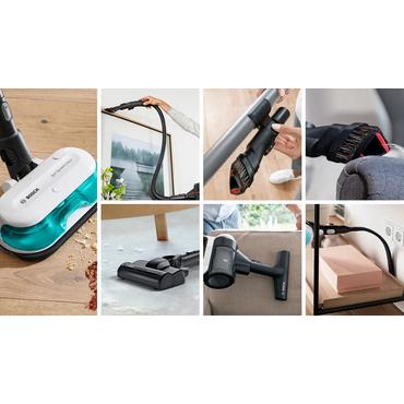 Bosch BSS712XHYG stav st&oslash;vsuger & elektrisk kost 2-i-1 stangst&oslash;vsuger Batteri Dry HEPA Posel&oslash;s 0,3 L Turkisfarve, Sort, S&oslash;lv, Hvid 2,5 At