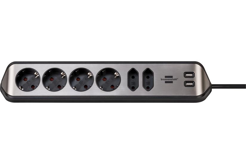 Brennenstuhl 1153590610 stikd&aring;se 2 m 6 AC stikkontakt(er) Indend&oslash;rs Sort, S&oslash;lv