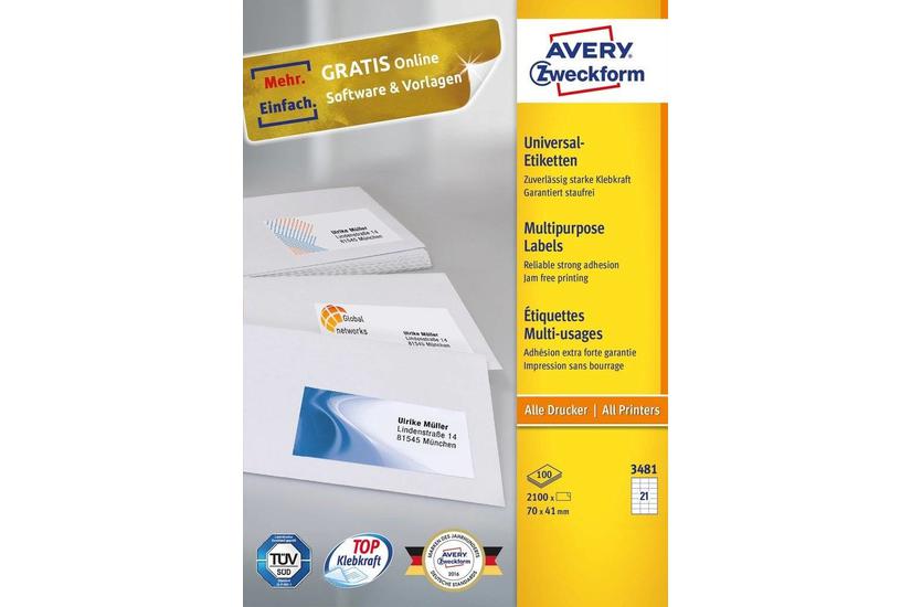 Avery Zweckform, Avery Labels 70 x 41mm White, A4 (3481)