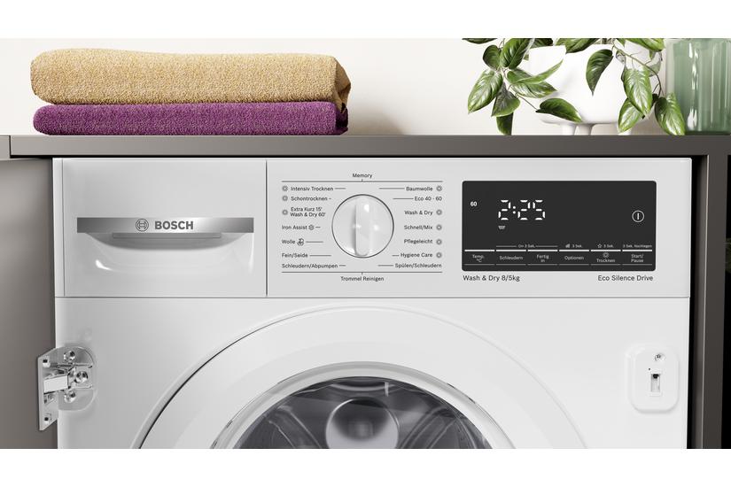 Bosch Vaske-tørremaskine - 8 kg - 5 kg - A - E - 595 mm - 525 mm - 1400 rpm