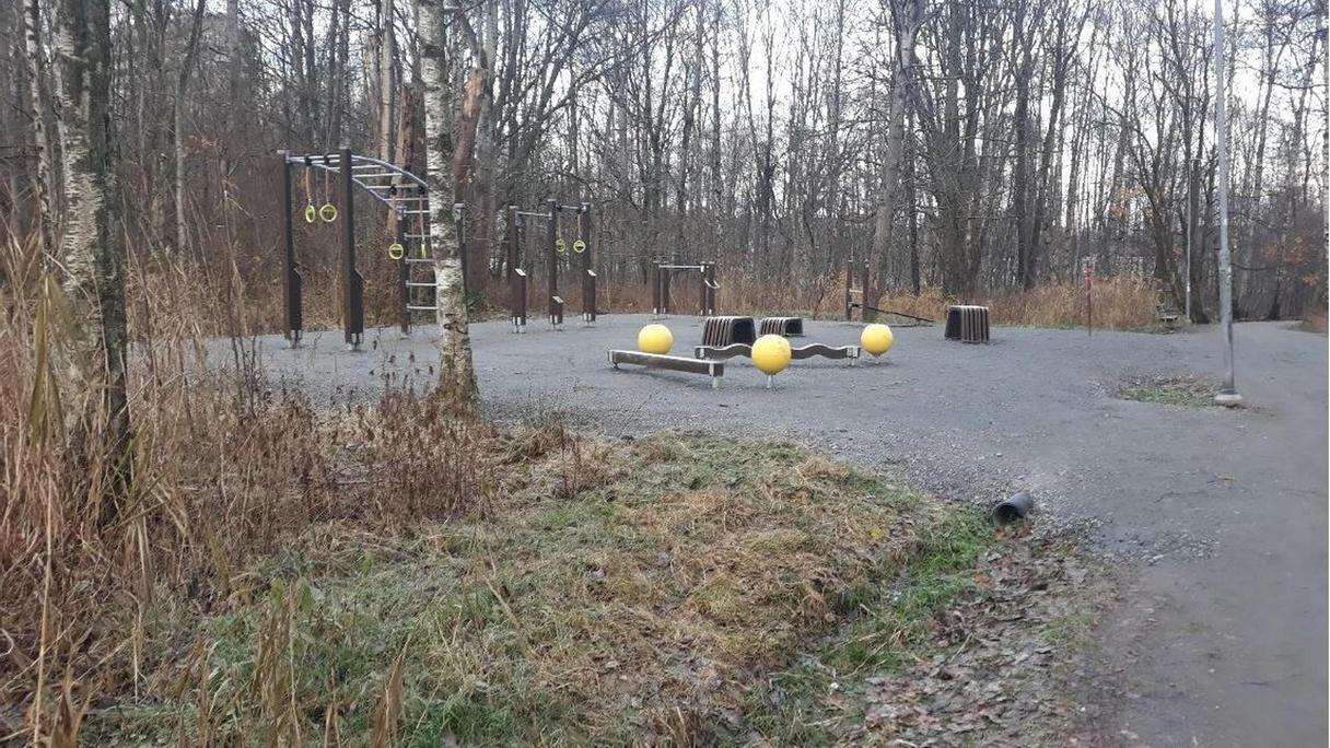 Gymmet ligger i anslutning till ett motionsspår och i ett mindre skogsområde