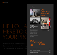 Agency portfolio landing page template. Dark style, unusual layout for photo gallery.