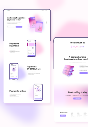 Colorful landing page for payment tools. Landing for finance saas.