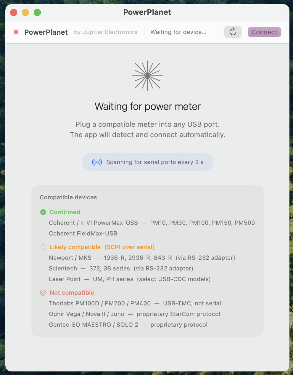 PowerPlanet - native macOS app for laser power meters