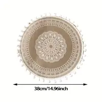 Boho Burlap Mandala Round Placemat with Pom-Pom Trim