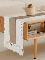 Boho Cream & Brown Macrame Table Runner with Tassels (30x160 cm)