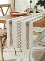 Bohemia Table Runner for Home Decor with Tassels, Dining Table Runner with Beige Macrame