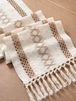 Bohemia Table Runner for Home Decor with Tassels, Dining Table Runner with Beige Macrame