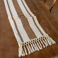 Bohemian Beige Macrame Table Runner with Fringe Tassels for Dining & Home Decor
