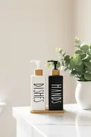 Minimalist Liquid Soap Dispenser Duo - Hands & Dishes Refillable Bottles with Bamboo Tray