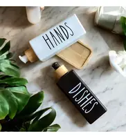 Minimalist Liquid Soap Dispenser Duo - Hands & Dishes Refillable Bottles with Bamboo Tray