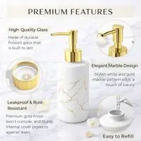 White Gold Marble Soap Dispenser - Refillable Ceramic Lotion Bottle