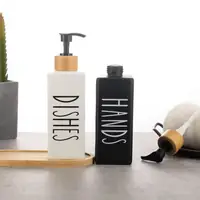 Minimalist Liquid Soap Dispenser Duo - Hands & Dishes Refillable Bottles with Bamboo Tray
