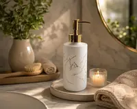 White Gold Marble Soap Dispenser - Refillable Ceramic Lotion Bottle