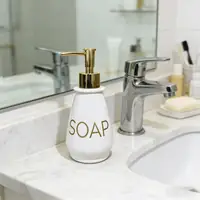 Modern Matte Ceramic Liquid Soap Dispenser with Gold Metal Pump