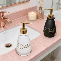 Modern Matte Ceramic Liquid Soap Dispenser with Gold Metal Pump