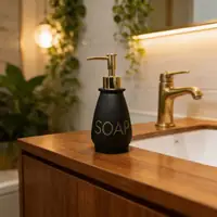 Modern Matte Ceramic Liquid Soap Dispenser with Gold Metal Pump