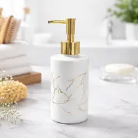 White Gold Marble Soap Dispenser - Refillable Ceramic Lotion Bottle