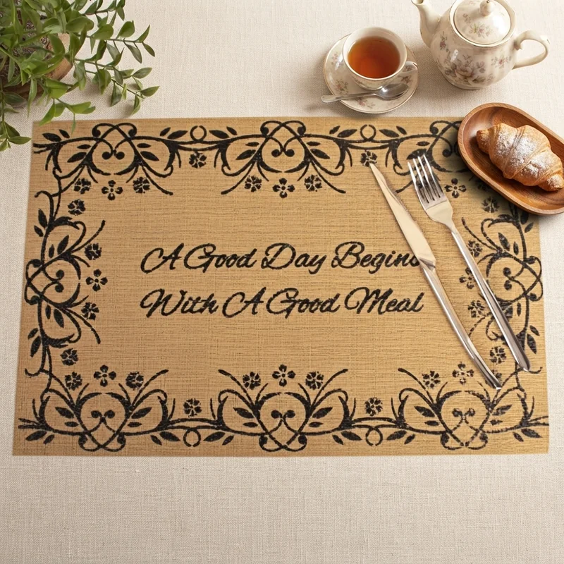 Lace Elegance PVC Placemat - Plain Black With Text
