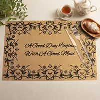 Lace Elegance PVC Placemat - Plain Black With Text