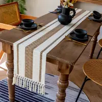 Bohemian Beige Macrame Table Runner with Fringe Tassels for Dining & Home Decor