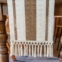 Bohemian Beige Macrame Table Runner with Fringe Tassels for Dining & Home Decor