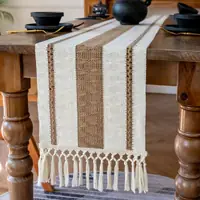 Bohemian Beige Macrame Table Runner with Fringe Tassels for Dining & Home Decor