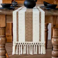 Bohemian Beige Macrame Table Runner with Fringe Tassels for Dining & Home Decor