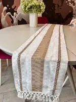 Bohemian Beige Macrame Table Runner with Fringe Tassels for Dining & Home Decor