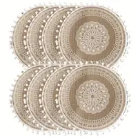 Boho Burlap Mandala Round Placemat with Pom-Pom Trim