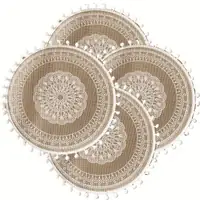 Boho Burlap Mandala Round Placemat with Pom-Pom Trim