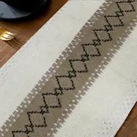 Boho Cream Brown & Black Hexagonal Grid Macrame Table Runner