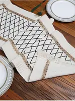 Bohemian Chic Cream & Black Grid Table Runner with Tassels