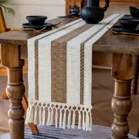 Bohemian Beige Macrame Table Runner with Fringe Tassels for Dining & Home Decor
