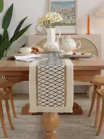 Bohemian Chic Cream & Black Grid Table Runner with Tassels