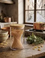 Clear Acrylic Toothpick Holder with Wooden Lid | Modern Dispenser