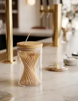Clear Acrylic Toothpick Holder with Wooden Lid | Modern Dispenser