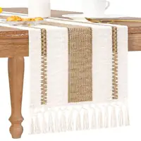 Bohemian Beige Macrame Table Runner with Fringe Tassels for Dining & Home Decor