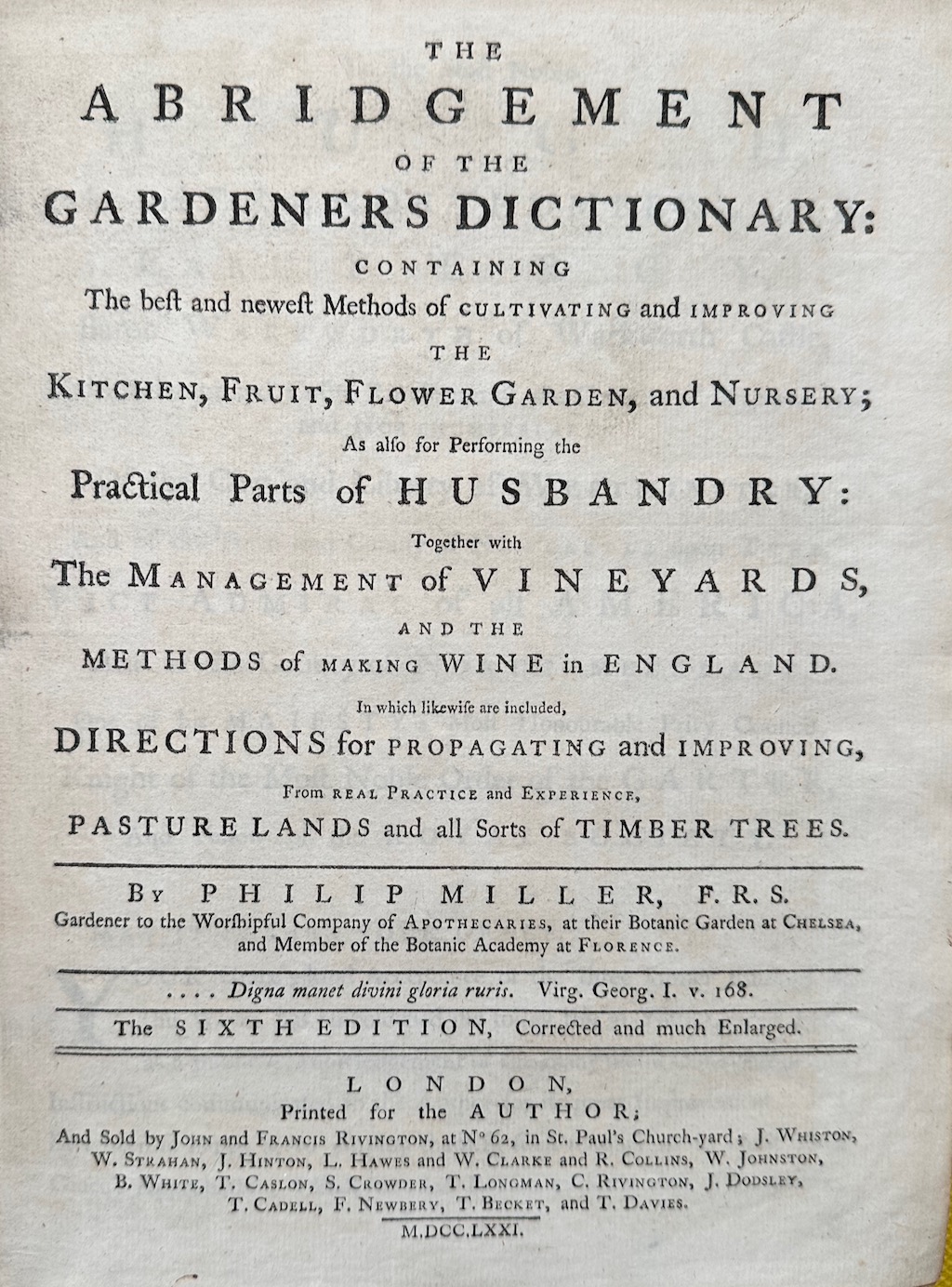 The Abridgment of the Gardeners Dictionary