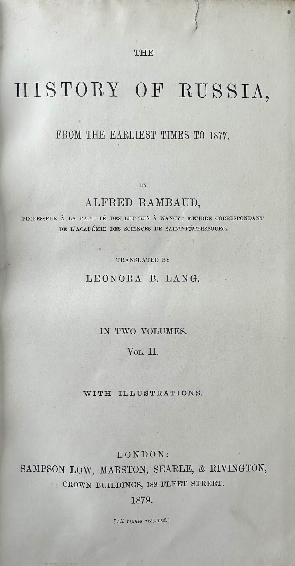 The History of Russia from the Earliest Times to 1877